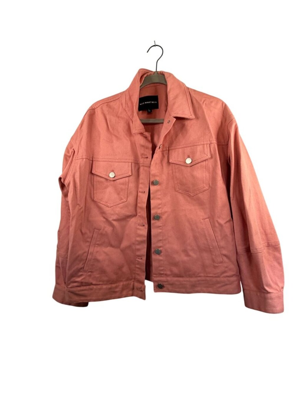 Who What Wear Coral Pink Denim Jacket Large Button-Down Front Long Sleeve